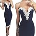 Mosunx Slim Womens Sexy Bodycon V Neck Floral Lace Evening Party Ladies Long Dress (XL, Blue)