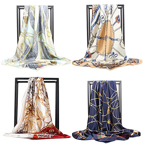 NUWEERIR 4pc Mixed Womens Large Square Scarf Set Silk Feeling Satin Hair  Wrapping 35x35 inches, Set 11, One Size - Buy Online - 155023983