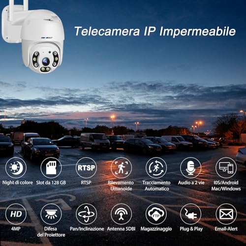 GENBOLT Outdoor Wi-Fi Camera [DC&PoE],2.5K Outdoor Surveillance Camera PoE CCTV IP Security Camera with Color Night Vision, PTZ 4X Digital Zoom, 2-Audio Sound and Light Alarm