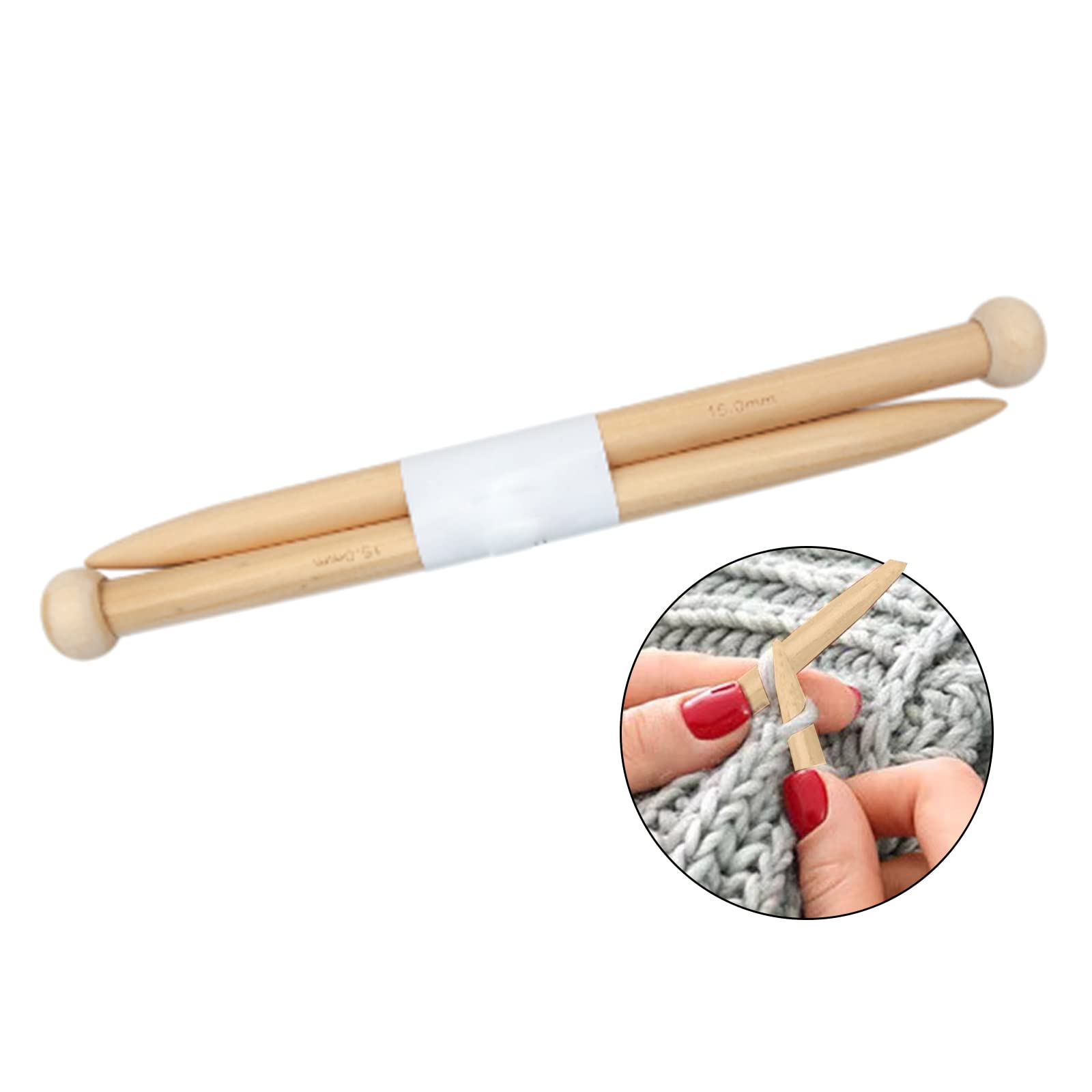 AIXITONG 2 Pcs Wood Knitting Needles Yarn Knitted Accessories Big Knitting Pins for Scarf Sweater Blanket(15mm)