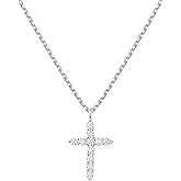 ShiKeWei 14K White Gold Plated Cubic Zirconia Cross Necklace for Women, Adjustable 18+2 Inch Chain, Hypoallergenic Faith Pendant Jewelry, Ideal Gift for Birthday, Anniversary, Mother’s Day