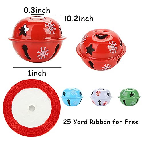 MCPINKY Christmas Jingle Bells, 40PCS Bulk Craft Bells with Star Cutouts Christmas Metal Sleigh Bells and a Roll of Ribbon for Christmas Tree Wreath Garland Ornaments Holiday Gift DIY Decor