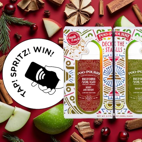 POO-POURRI DECK THE STALLS TEAR AWAY GIFT SET, BERRY AND BRIGHT 1 FL OZ POCKET SPRAYER AND BALSAM BUM 1 FL OZ POCKET SPRAYER