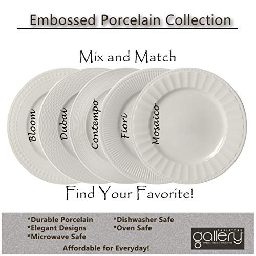 Tabletops Gallery Embossed Bone White Porcelain Round Dinnerware