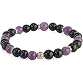 Avoirr 8mm Black Obsidian & Amethyst Bracelet | Black Obsidian and Amethyst, stones traditionally valued for grounding, protection, and spiritual awareness-Handcrafted Spiritual Crystal Beads Bracelet | Protection, Calm & Awareness Bracelet | Unisex Stretch Bracelet– 6.5 Inches