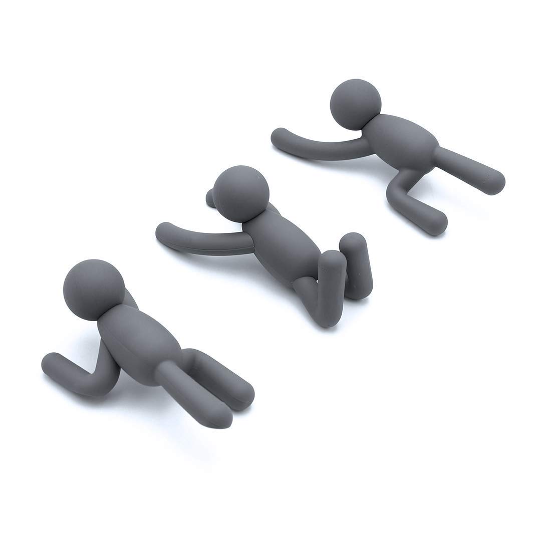 Umbra Buddy Hooks – Decorative Wall Hooks for Jackets, Scarves, Bags, Backpacks, Towels and More, Set of 3, Dark Grey