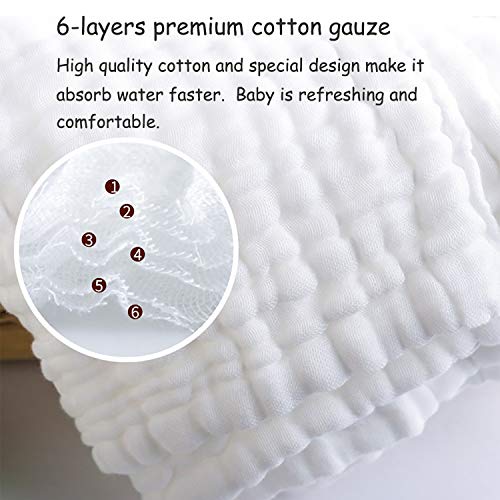 Viviland Baby Muslin Washcloths 12 Pack for Baby's Sensitive Skin, Organic Natural 6-Layer Cotton Bath Towel, Soft Newborn Baby Face Wipes, Great Shower Gift, 12 x 12 inches - Thumbnail 5