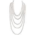 GRACE JUN Multilayer Strand Chain Faux Pearls Flapper Beads Cluster Long Choker Necklace