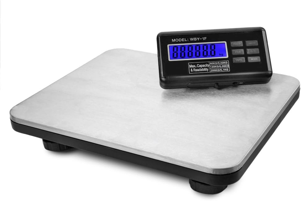 Flexzion Industrial Digital Shipping Postal Scales, Max Weight 200KG 440lb w/LCD Backlight Display & AC Adapter, Heavy Duty Stainless Steel Platform for Medium to Small Packages Parcel Small Pet