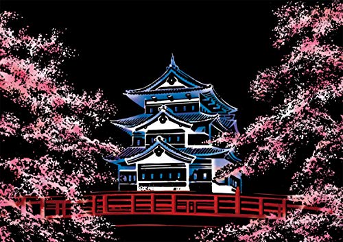 Pobec Scratch Art, Scratch Art Paper DIY Night View Scratchboard for Adult and Kids, with Scratch Paper Pens/Black Brush,8.2''x11.4'' (Cherry Blossom) - Thumbnail 2