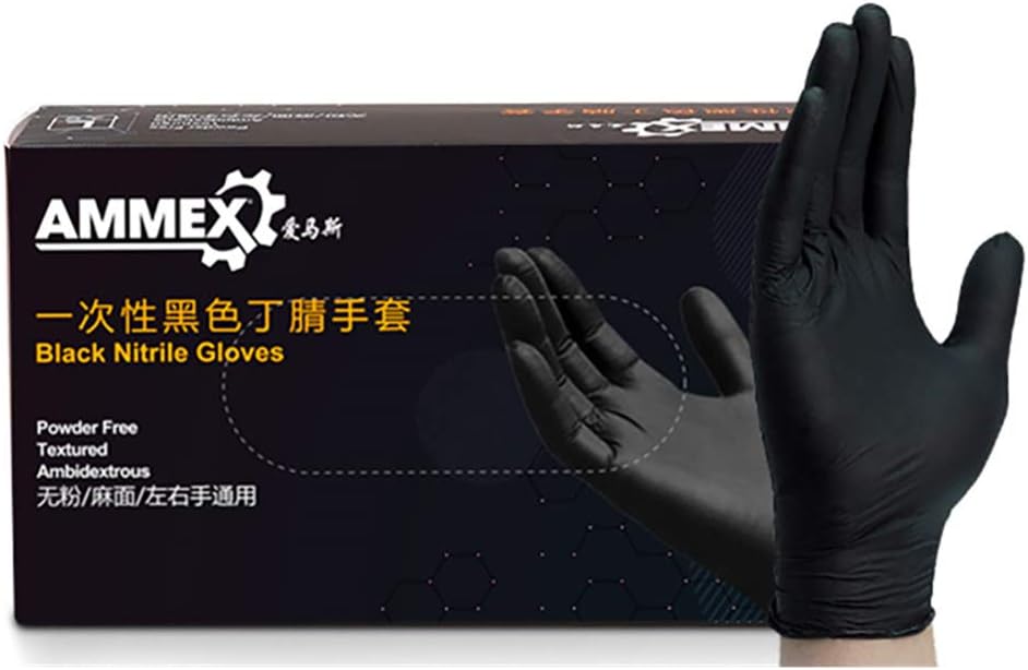 Disposable Black Nitrile Gloves, Latex-Free, Powder-Free Glove for Mechanics, Automotive, Cleaning or Tattoo Applications (L, Black)