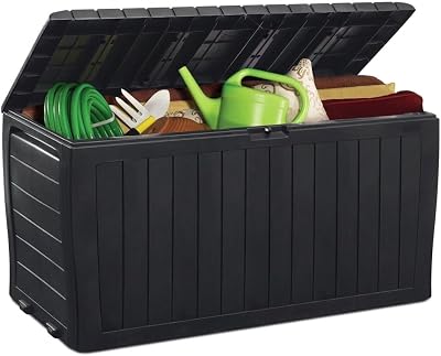 Deuba Marvel+ by KETER 270 L Garden Storage Box Wood Effect Anthracite