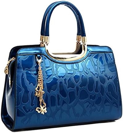 Yan Show Women's New Patent Leather Shoulder Bags Embossed Totes Stone Pattern Handbags Butterfly Pendant