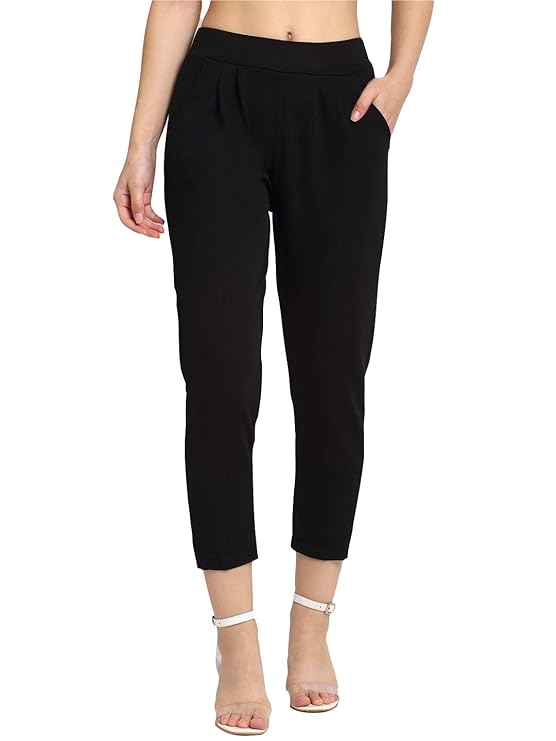 Buy NEUDIS Mid-Rise Regular Fit Cropped Trousers for Women - Black & White - 26 at Amazon.in