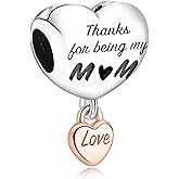 Doyafer Beloved Mother Heart-Shaped Charm Thanks For Being My Mom 925 Sterling Silver Charm fit Women's Bracelet Necklace for Mother's Gift