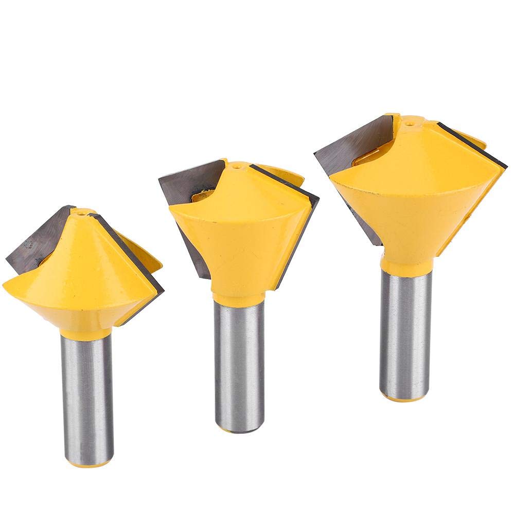 Zunate 3 Pcs 6/8/12 Bit Chamfer Edge Forming Router Bit, 1/2-Inch Shank MAX 47mm Dia Woodworking Router Bits