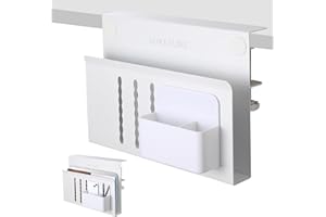 LUKETURE Desk Side Storage, Steel Side Desk Organizer, No Drill Laptop Holder, Clamp on Laptop Mount with Pen Holder, Table Hanging Storage for Home Office, Fits Flat Edge Tables 0.3" to 2.8"