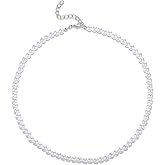 White Pearl Necklace 6mm Imitation Pearl Choker Necklaces for Women Dainty Stack Stackable Simple Pearls Necklaces Round Drop Pearls Necklace for Women Wedding Prom Jewelry