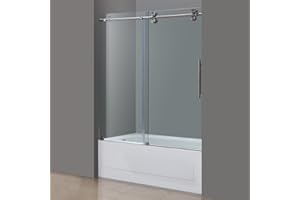 Aston Langham 56" to 60" x 60" Completely Frameless Tub-Height Sliding Shower Door, Stainless Steel
