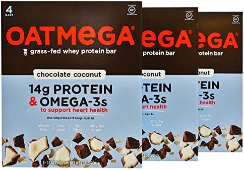 Oatmega - Grass-Fed Whey Protein Bars, 4 Count (Pack of 3) (Chocolate Coconut)