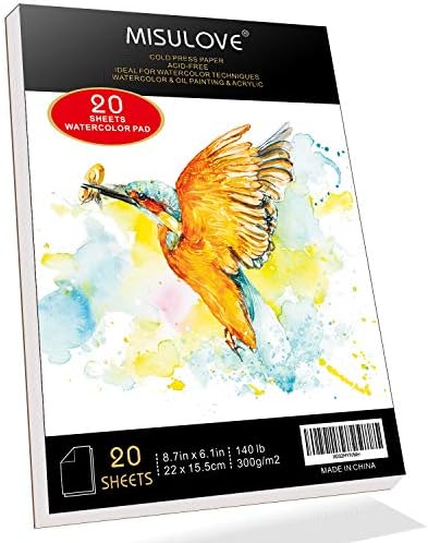 MISULOVE 6.1X8.7″ Watercolor Paper Pad, Chilly-Pressed, Acid-Free, Perfect for Watercolor Portray and Moist Media, Textured Paper Nice and Sketchbook, Artwork Paper for Child, 20 White Sheets (140lb/300gsm)