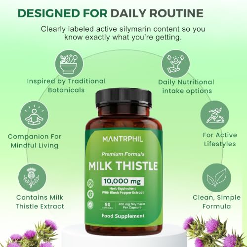 Milk Thistle High Strength 10000mg | 400mg Silymarin per Capsule | 90-Day Supply | with Black Pepper | Vegan Herbal Food Supplement | Lab Tested