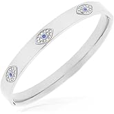 My Daily Styles Stainless Steel White Blue CZ Evil Eye Hamsa Protection Bangle Bracelet