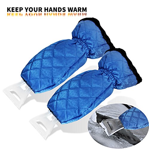 Ice Snow Scraper Mitt Gloves Tool- ZHUBANG Car Truck Windshield Ice Snow Scraper Mitt Small Blue Waterproof Glove For Windshield Snow (2 Pack )