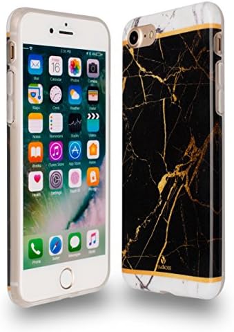 iPhone 7 case Slim Marble, Vimboss Flexible Soft TPU cover with Fabulous Glossy Pattern (Black and White textured Marble)