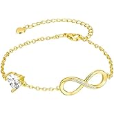 KYROVIA Infinity Heart Bracelet for Women Silver Chain Birthstone Bracelet Infinity Symbol Charm Bracelets Gifts for Her Wife Girlfriend Mom