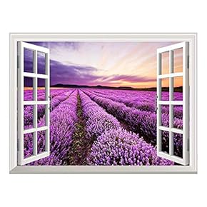 Removable Wall Sticker/Wall Mural - Lavender Field Out of The Open Window Creative Wall Decor - 36"x48"