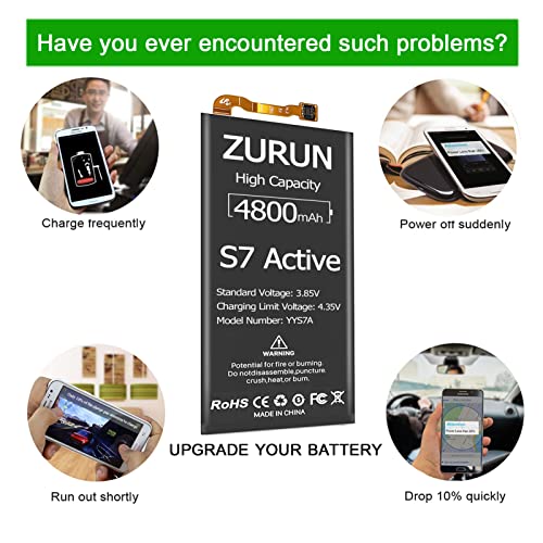 Galaxy S7 Active Battery Upgraded ZURUN 4300mAh Li-Polymer EB