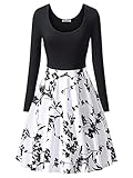 HuHot Women's Vintage Scoop Neck Long Sleeve A-line Cocktail Party Midi Dress