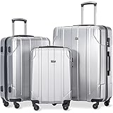 Merax 3 Piece P.E.T Luggage Set Eco-friendly Light Weight Spinner Suitcase(Silver)