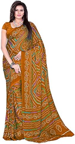 Aaradhya Fashion Women's Rajasthani Bandhani Bandhej Moss Chunri Sari Free Size Brown