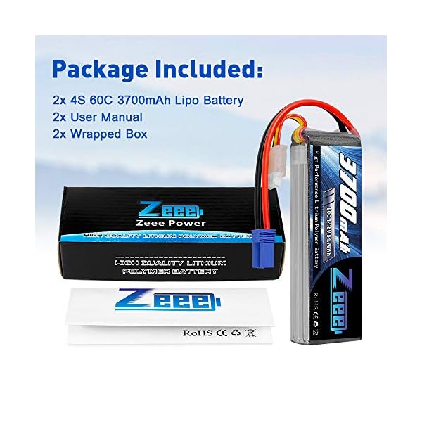 Zeee 4S Lipo Akku 14,8V 3700mAh 60C RC Lipo Batterien mit EC5 Stecker für UAV Drones FPV Rennrad Quadcopters Flugzeug… – Bild 8