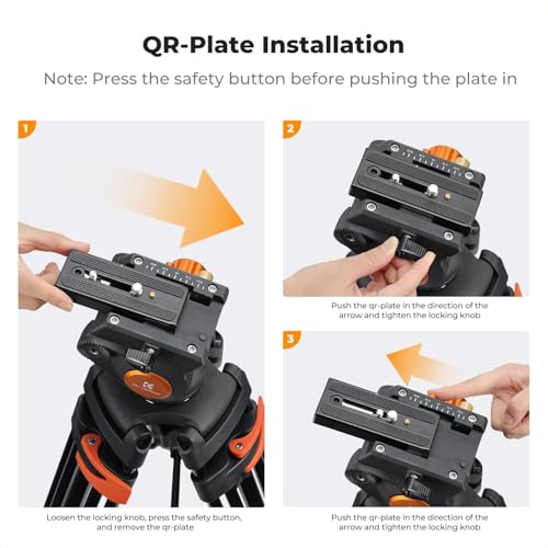 K&F CONCEPT 80"/202cm Video Tripod with Fluid Head, Aluminium Alloy Heavy Duty Camera Tripod with QR Plate, Compatible with Canon/Nikon/Sony Camera, Camcorder, Load Capacity 8kg