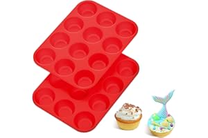 CAKETIME Silicone Muffin Pan, 12-Cup Cupcake Pan for Baking Muffin, Cake, Fat Bomb, 2-Pack Nonstick BPA Free