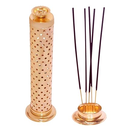 Tip n Top Safety Agarbatti Stand with Dhoop Holder on Top (Set of 1, Gold)