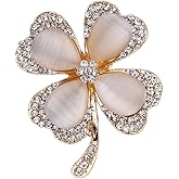 Rhinestone Cats Eye Clover Leaf Brooch Pin for Women Gold Plated Fashion Heart Love Shamrock Flower Brooches Lapel Pins Luck Dress Accessories Mother's Birthday Holiday Jewelry Gift