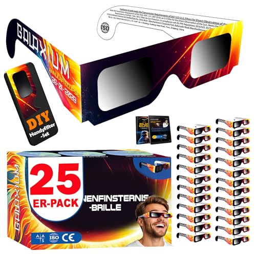 25er-Pack Sonnenfinsternis Brille 2026 ISO 12312-2 Zertifiziert | Brillen Sonnenfinsternis | Schutzbrille für Sonnenfinsternis | Sonnenfinsternisbrille | Solar Eclipse Glasses