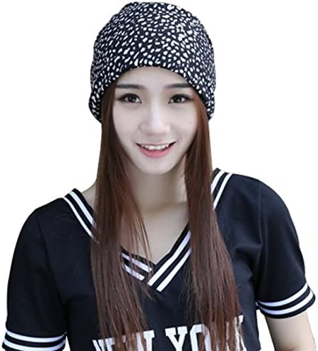 Autek Woman Leopard Print Headscarf Sports Cap Warm Hat (White)