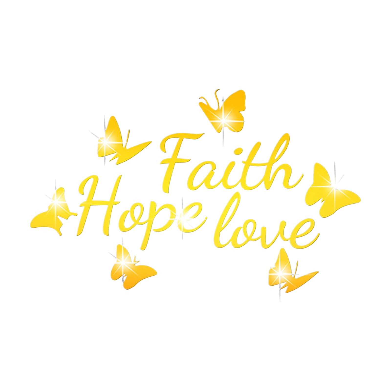 Desuibao Faith Hope Love 3D Acrylic Mirror Wall Decor Stickers, Butterfly Faith Hope Love Wall Decal, Peel and Stick Motivation Letter Wall Sayings Vinyl Lettering Art Quotes for Home Bedroom, Gold