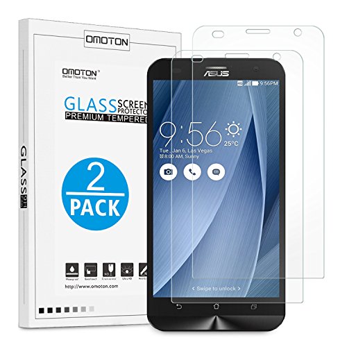 [2 pack]Asus ZenFone 2 Laser (ZE551KL) Screen Protector, OMOTON 2.5D Tempered Glass Screen Protector with [Bubble free Install] for ZenFone 2 Laser ZE551KL/ ZE550KL, ZenFone 2 ZE550ML, 5.5 Inch