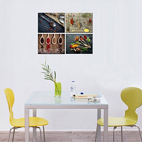 Kitchen Pictures Wall Decor, SZ 4 Piece Set Spice and Spoon Vintage