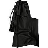 GORGLITTER Women's Satin Wide Leg Pants Drawstring Waist Baggy Long Pants Dressy Trousers