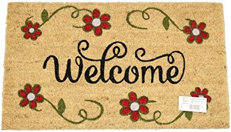 Home Garden Hardware 37205 Welcome Flower Printed Coir Doormat,Natural,Small