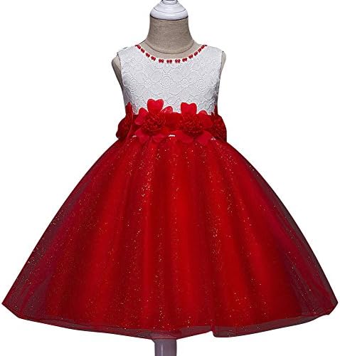 Girl 3D Flower Lace Sleeveless Wedding Princess Tutu Dress Bud silk Performance clothing Red