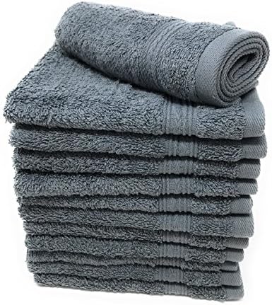 Goza Towels Luxury Cotton Wash Cloths (12 Pack) Easy Care, Fingertip Towels, Facial Towelettes, Cotton Hand Towels (Grey, 13x13)