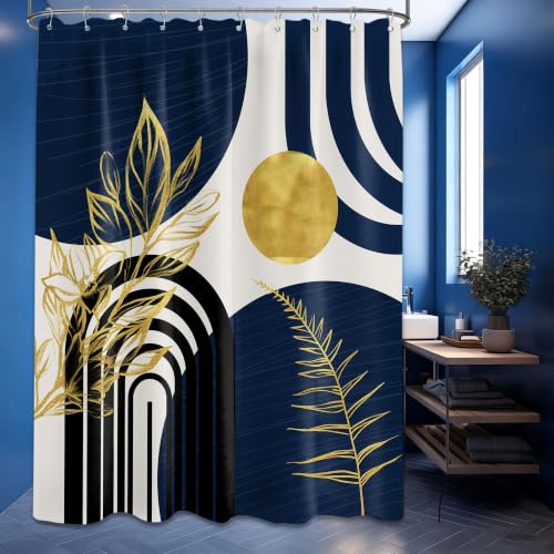 QGHOT Navy Blue Gold Shower Curtain